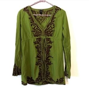 Lucky Brand Embroidered Green Tunic. Size XL